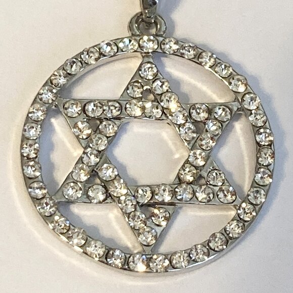 Star of David Necklace Crystal Rhodium Plated 17-19" Sparkly Jewish Zion Jewelry - Picture 3 of 10
